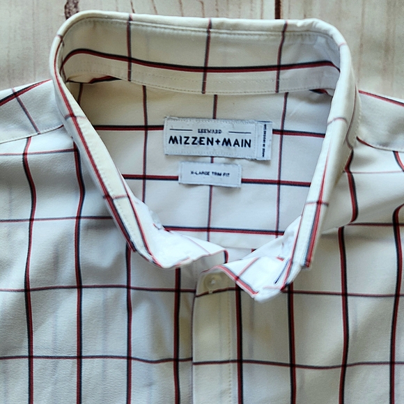 Mizzen+Main "Leeward" Plaid Short Sleeve Shirt White Red, Men's Size XL Trim Fit - Picture 3 of 11